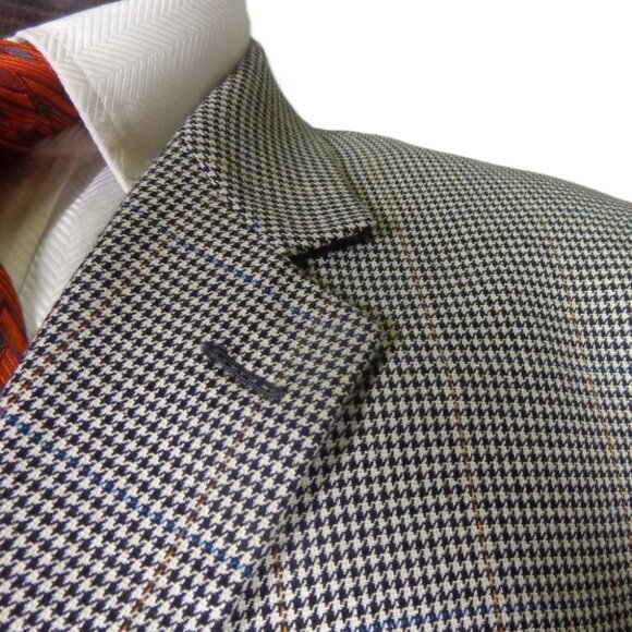 Jos A. Bank 44R Houndstooth Check Sport Coat Blazer Black White w/ Orange Blue O - Picture 6 of 7